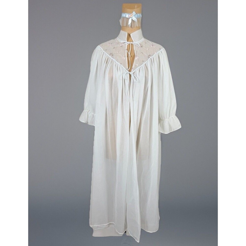 Vtg 60s Mojud Rare Peignoir Chiffon Lace Honeymoon Robe & Wedding Garter NWOT